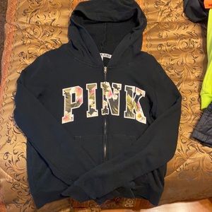 Black ZipUp Jacket with Floral Design! PINK VS!